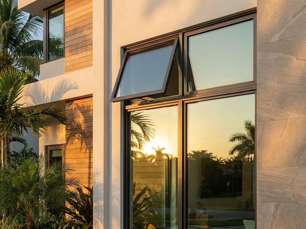 Awning window hinged at the top, opening outward