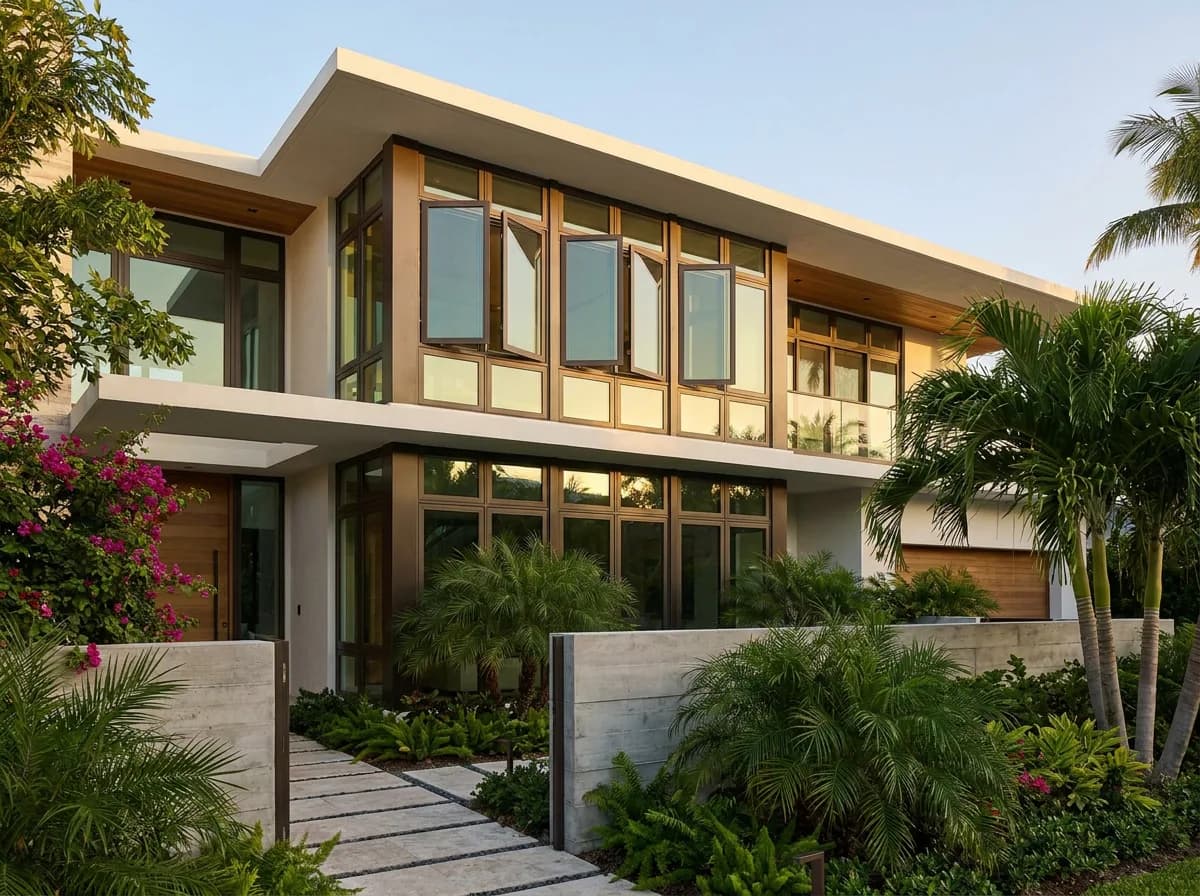 Casement windows on a modern South Florida facade