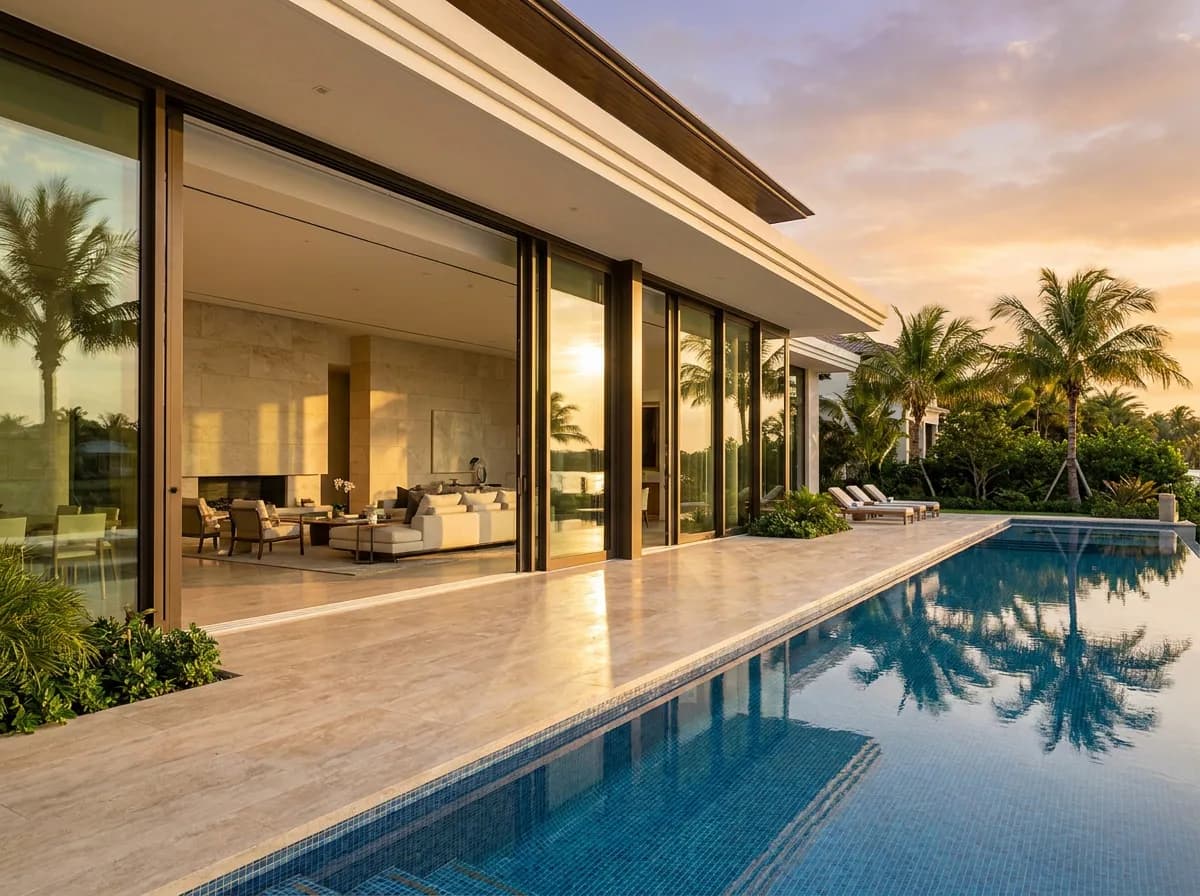 Horizontal sliding windows on a contemporary Florida home