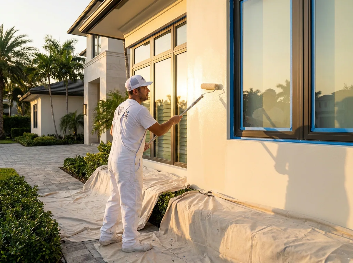 Titan painter finishing a luxury South Florida exterior